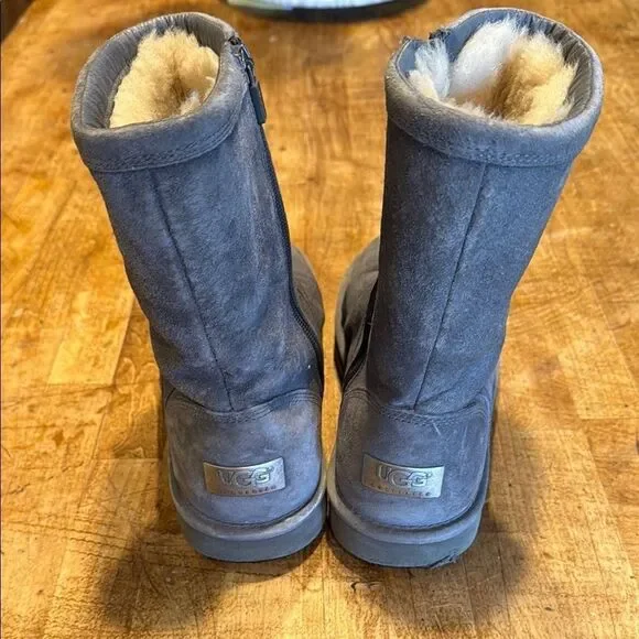 UGG Blue Suede Boots with Cream Fur - Picture 3 of 4